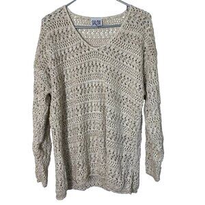 Vintage Star Cody Crochet‎ Knit Sweater Beige Open Weave Made in USA Medium